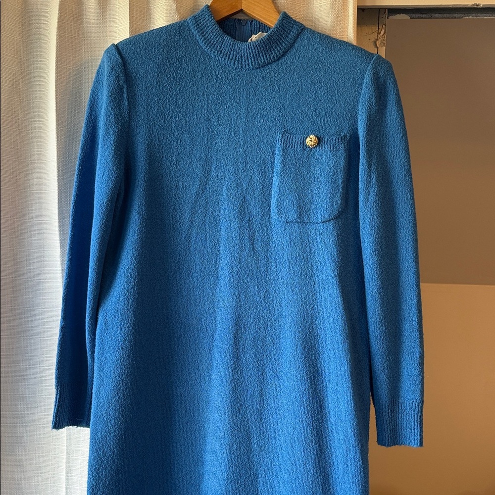 Vintage Castleberry Chic Blue Crew Neck Sweater Dress Size 10 Beautiful